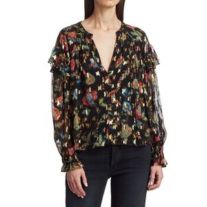 10 Crosby Derek Lam Lilou Sheer Floral‎ Blouse Multicolor Boho Chic Romantic
